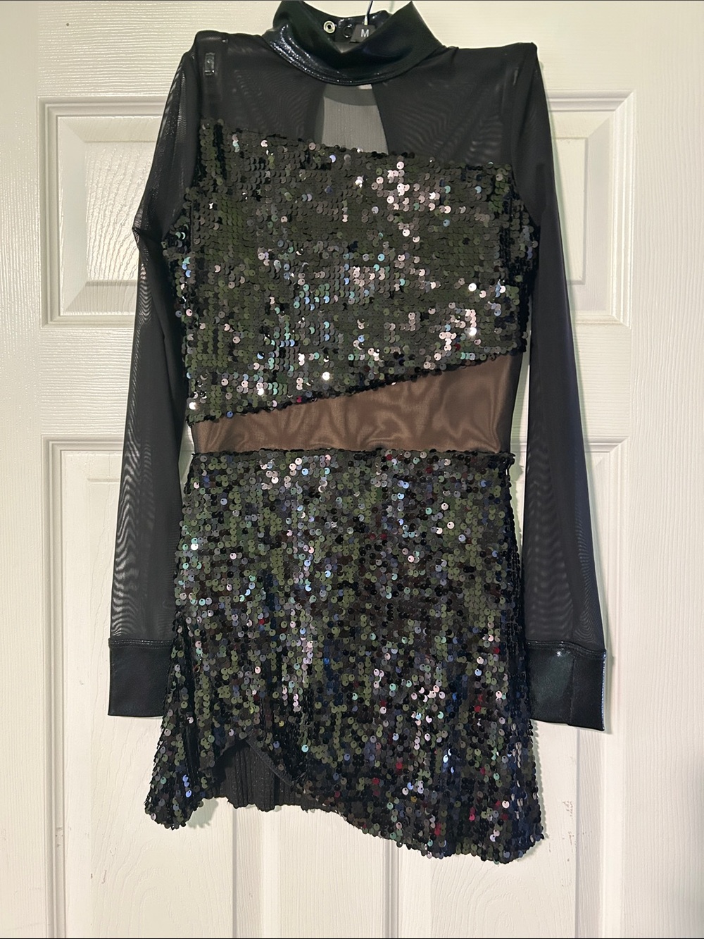 Balera Black Sequin Mesh Long-Sleeve Mini Dress